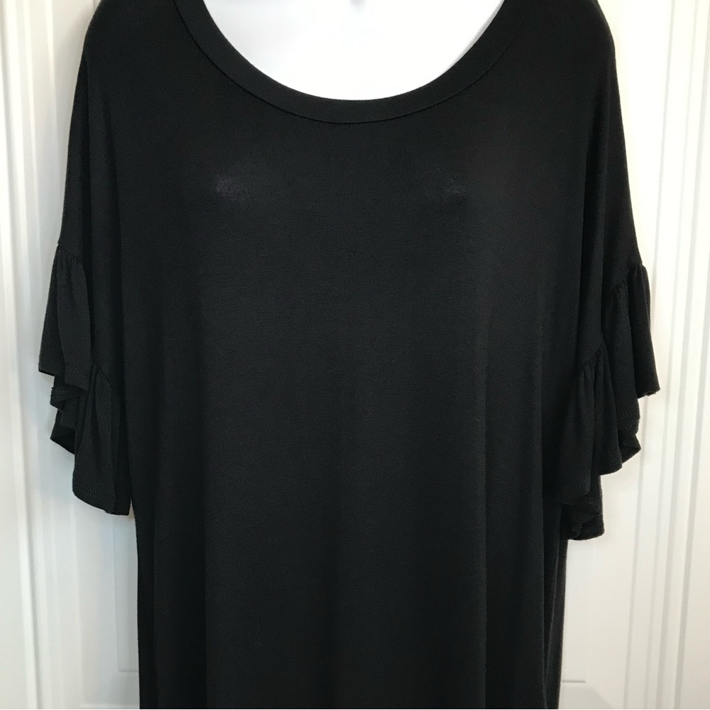 Boutique Women’s XL Perfect Peach Black Lightweight SS Ruffle Sleeve Dress EUC - Picture 4 of 12